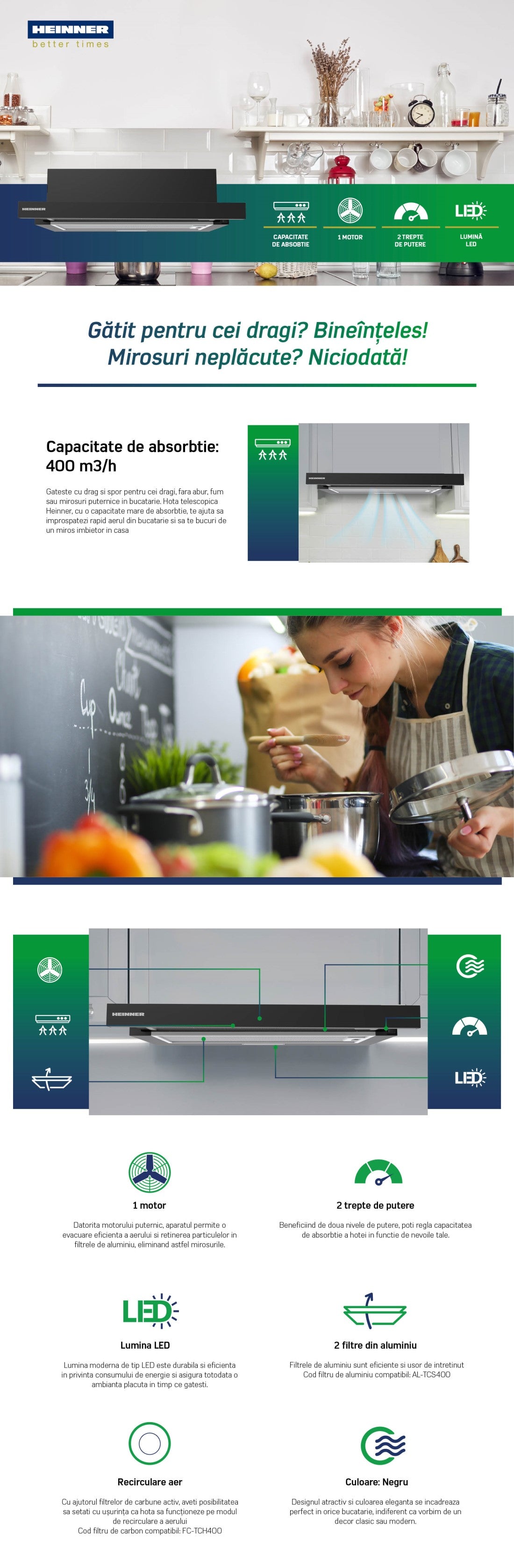 Heinner HTCH-MD400BK afzuigkap – energielabel B – zwart
