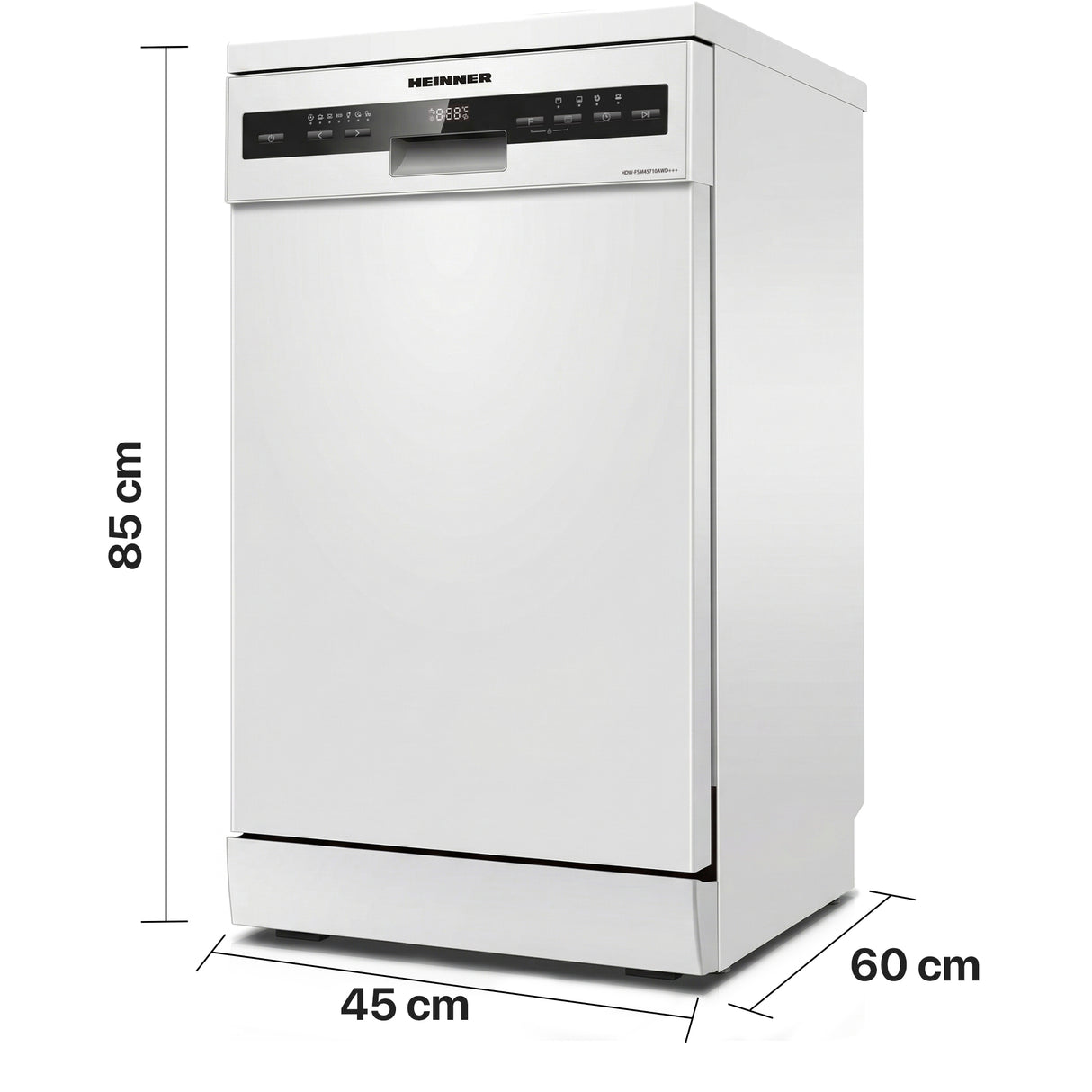 Heinner vaatwasser HDW-FSM45710AWD+++ afmetingen: 85cm hoog, 60cm breed, 45cm diep