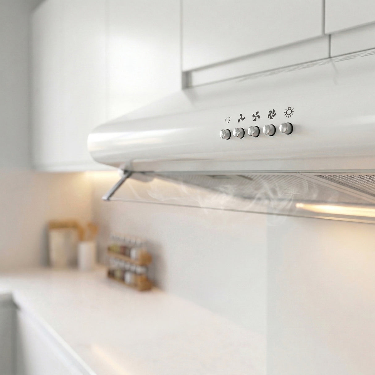 Heinner CH-400 onderbouw afzuigkap 60cm in moderne keuken, installatie boven elektrisch kookplaat