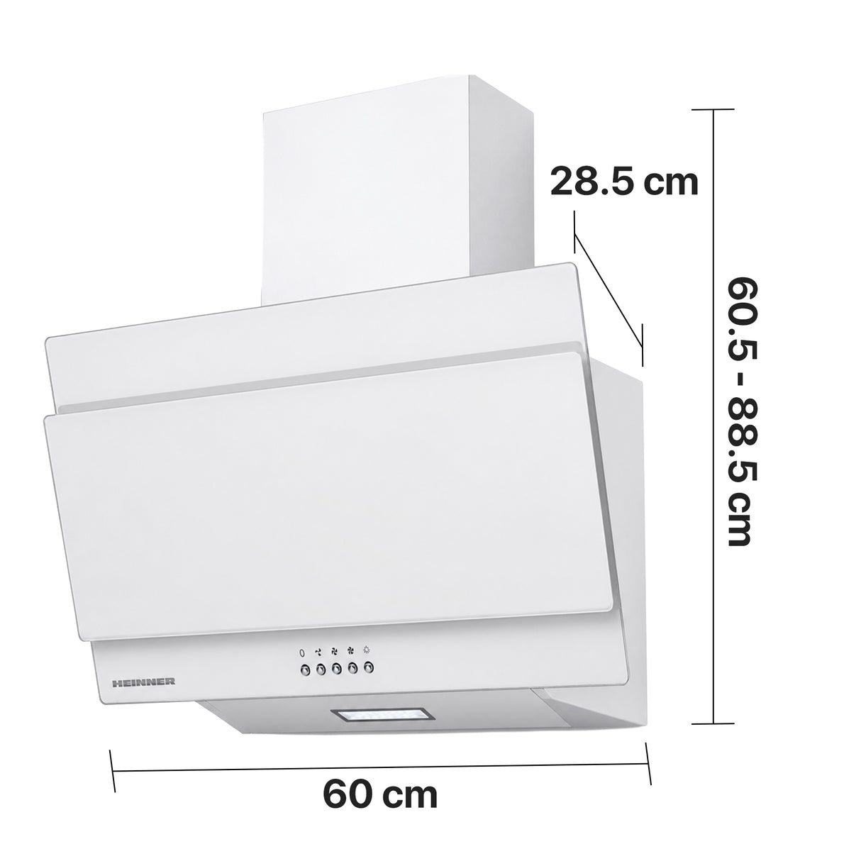 Hotte inclinée Heinner DCH-350RGWH – 60 cm – 3 vitesses – bouton poussoir