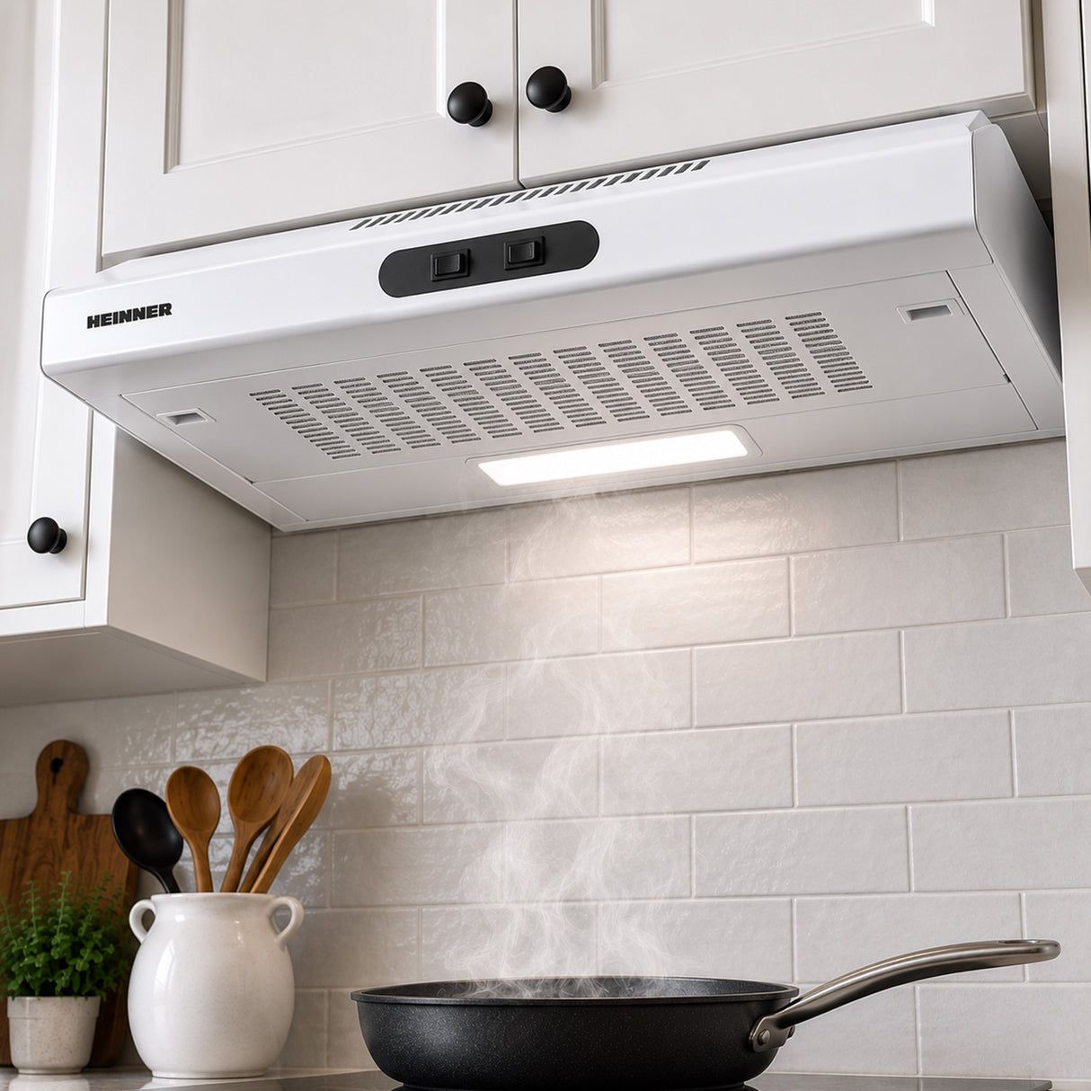 Hotte encastrable Heinner CH-MD200WH – 60 cm – 2 vitesses – blanc