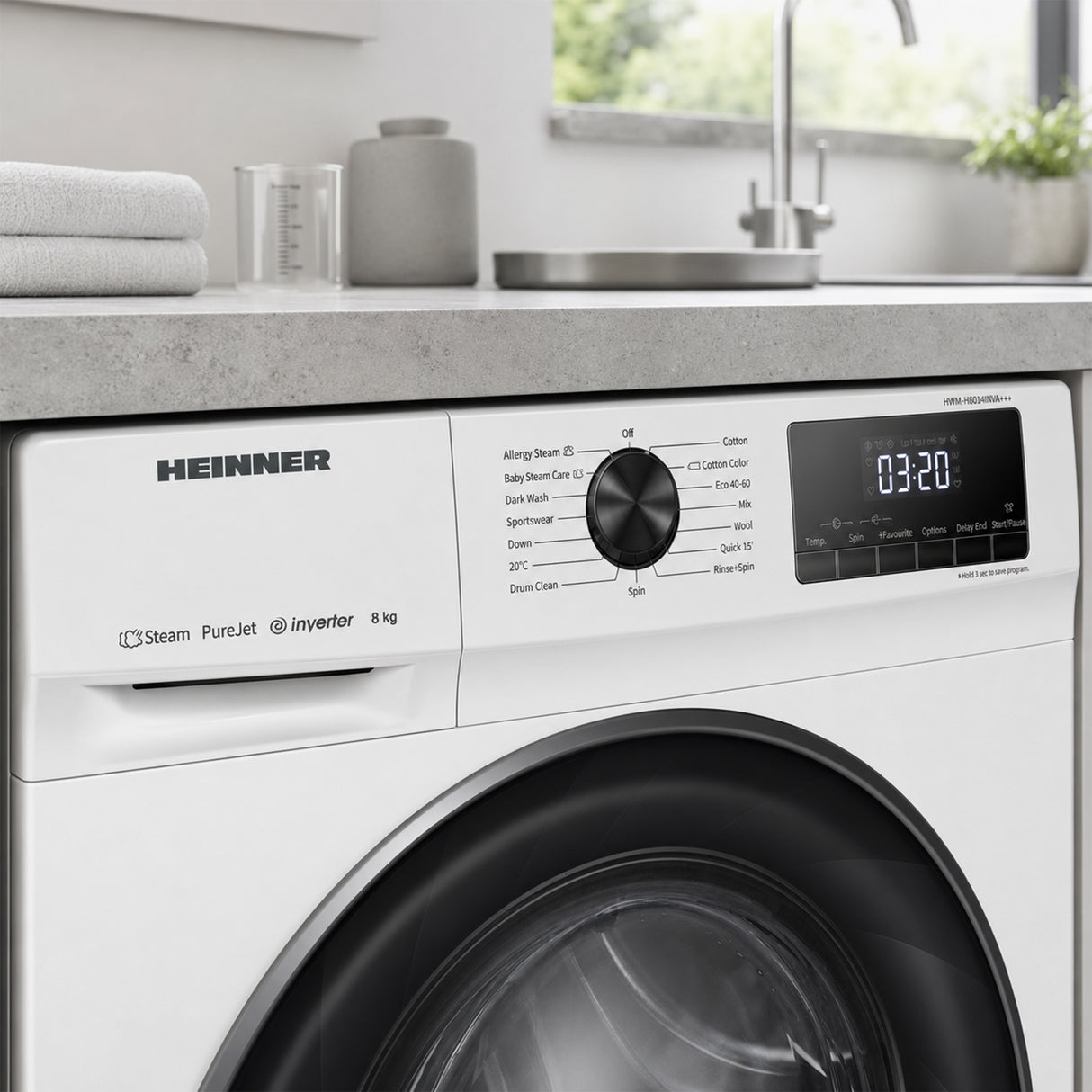Machine à laver Heinner HWM-H8014INVA – 8 kg – 1400 tours/min – classe énergétique A