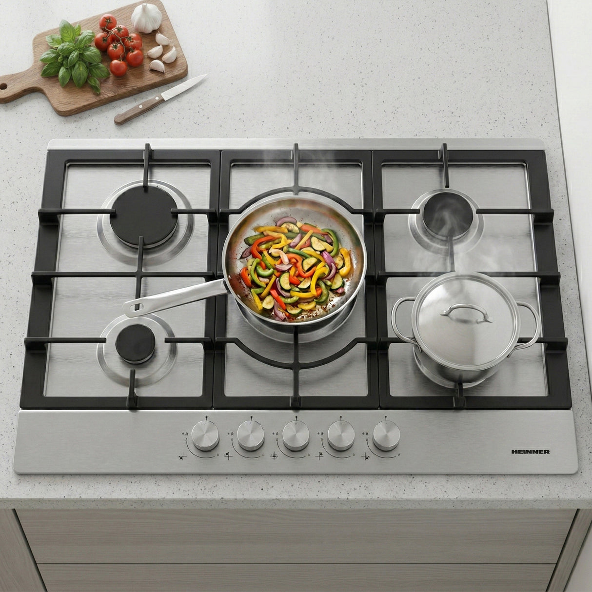 Heinner HBH-M705IWFIX Gaskookplaat 59 cm – 4 Branders – Wokbrander – Gietijzer