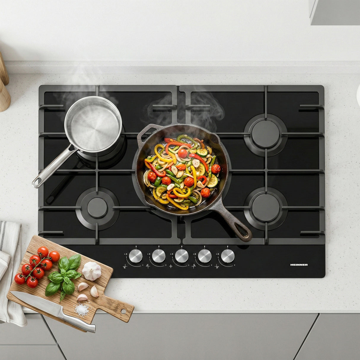 Heinner HBH-M705IWFGBK Gaskookplaat – 5 Branders – Wokbrander – Gietijzer