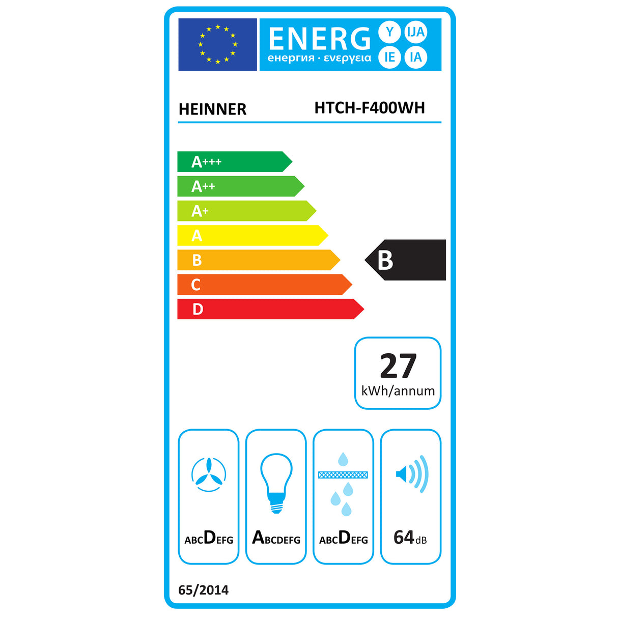 Hotte Heinner HTCH-F400WH – classe énergétique B – blanc