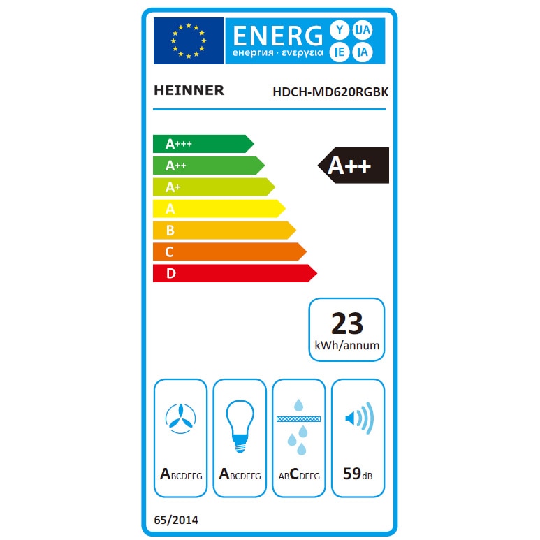 Hotte Heinner HDCH-MD620RGBK – 60 cm – 4 vitesses – noir