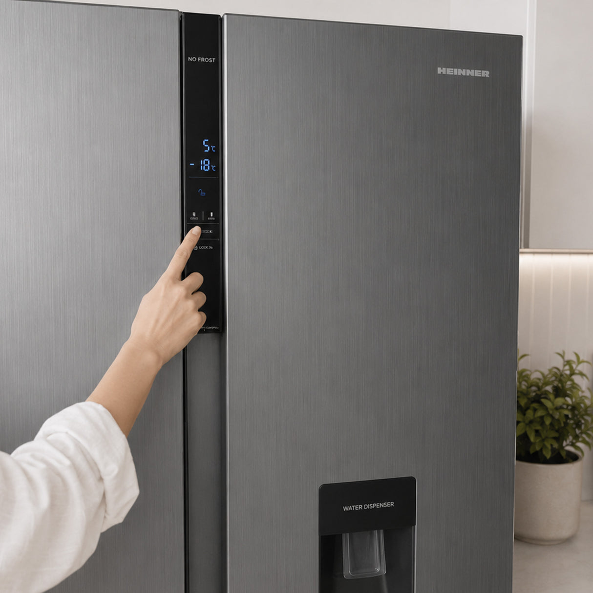 Frigo américain Heinner HSBS-H439NFXWDE – 439L – distributeur d’eau – no-frost – classe énergétique E