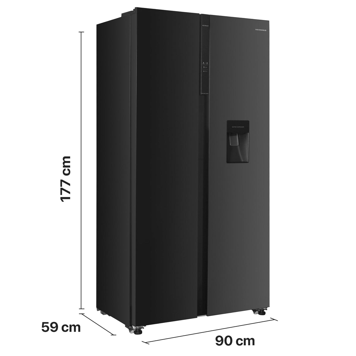 Frigo américain Heinner HSBS-H439NFBKWDE++ – 439L – Distributeur d’eau