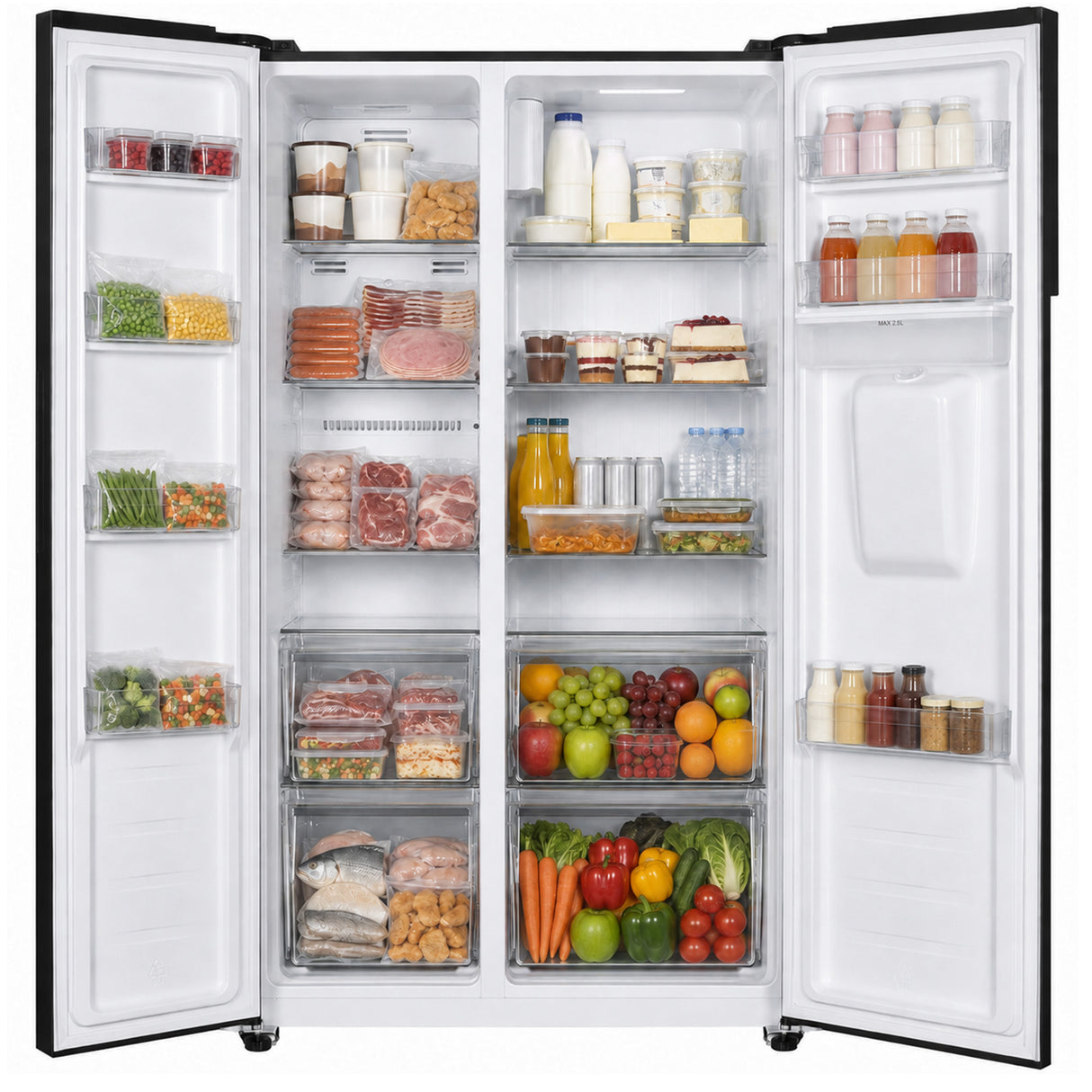 Frigo américain Heinner HSBS-H439NFBKWDE++ – 439L – Distributeur d’eau