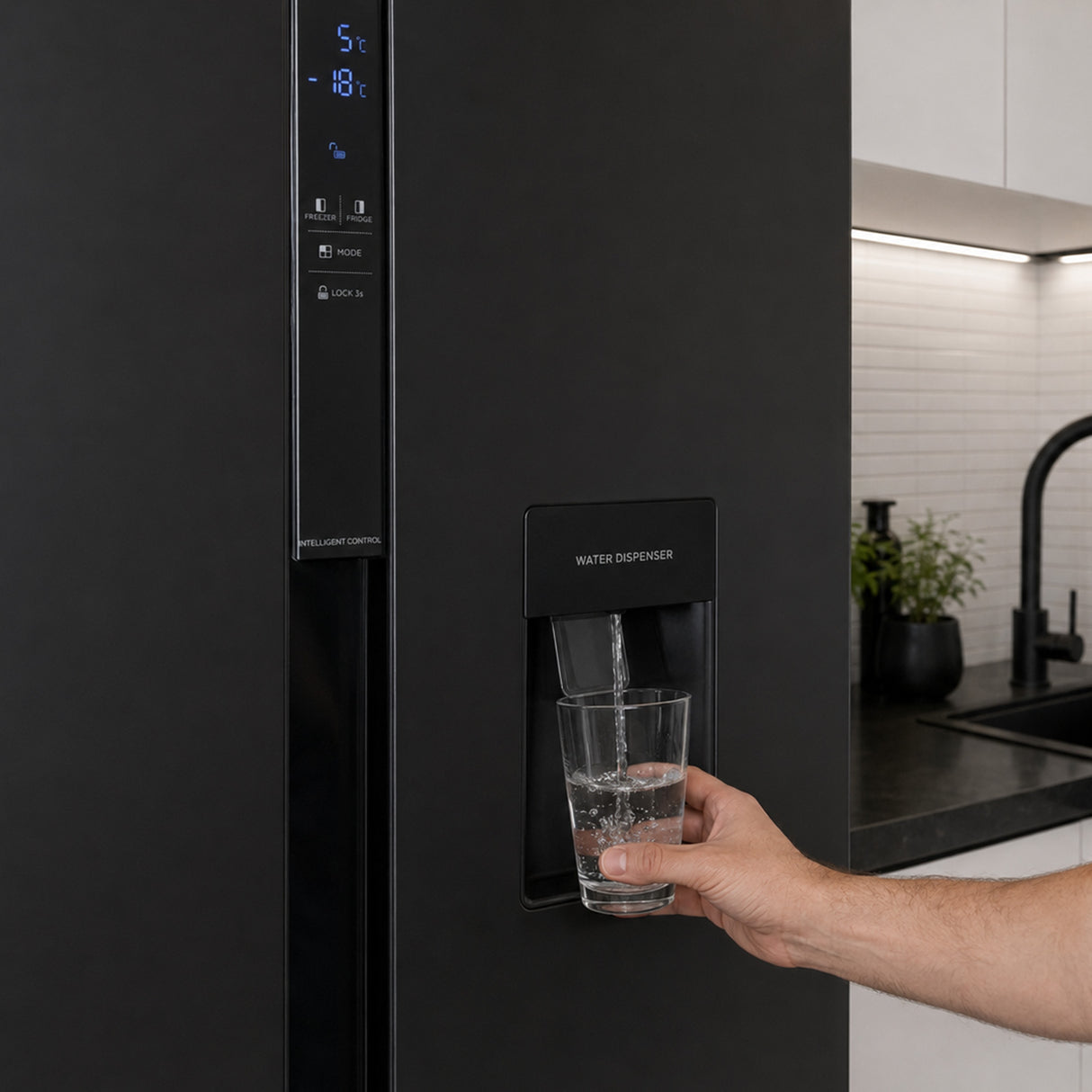 Frigo américain Heinner HSBS-H439NFBKWDE++ – 439L – Distributeur d’eau