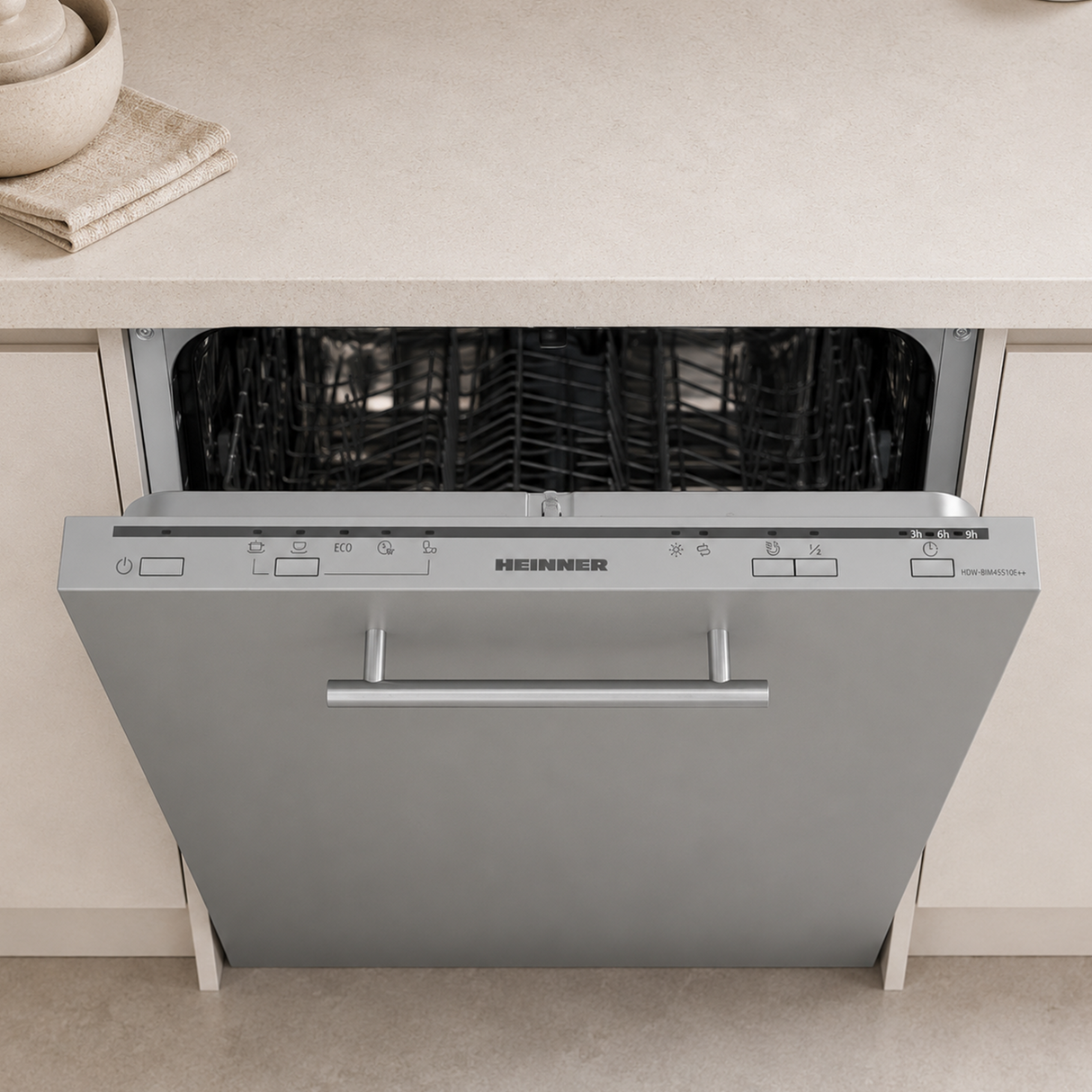 Lave-vaisselle encastrable Heinner HDW-BIM45510E – 14 couverts – AquaStop – classe énergétique E