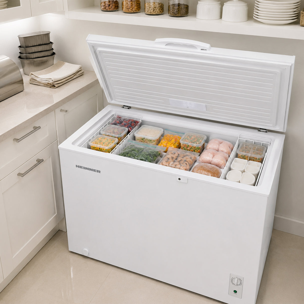 Congélateur coffre Heinner HCF-M293INVCE – 293 litres – convertible – inverter – classe énergétique E