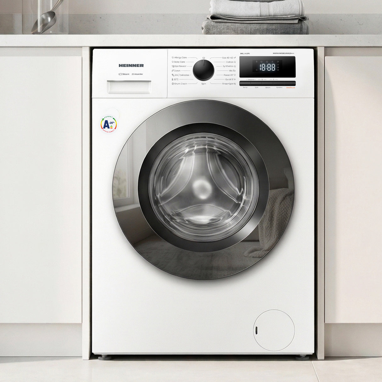 Heinner HWM-HME8014IVA20+++ Warmtepomp Wasdroger 8 kg A+++ Inverter Wit