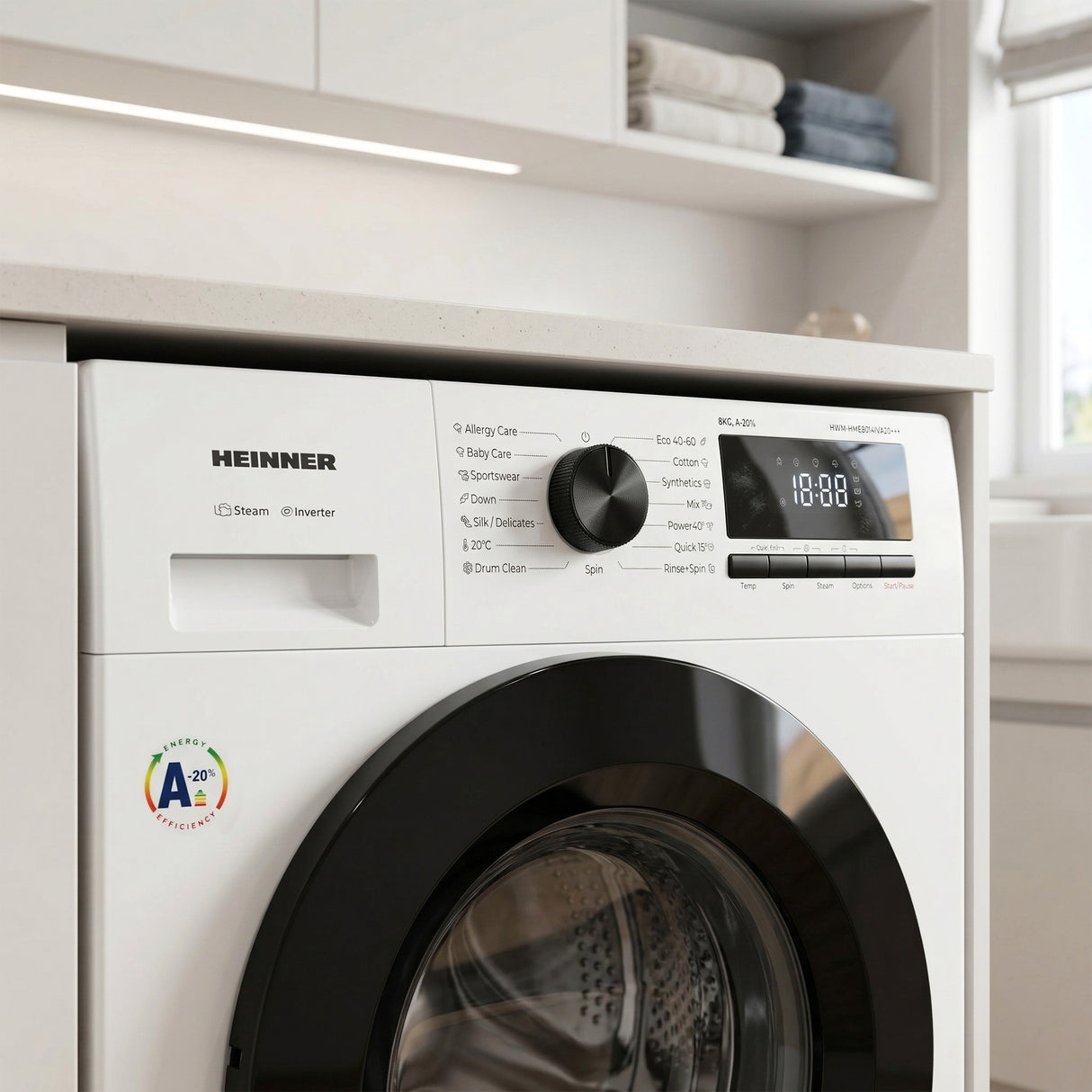 Heinner HWM-HME8014IVA20+++ Warmtepomp Wasdroger 8 kg A+++ Inverter Wit