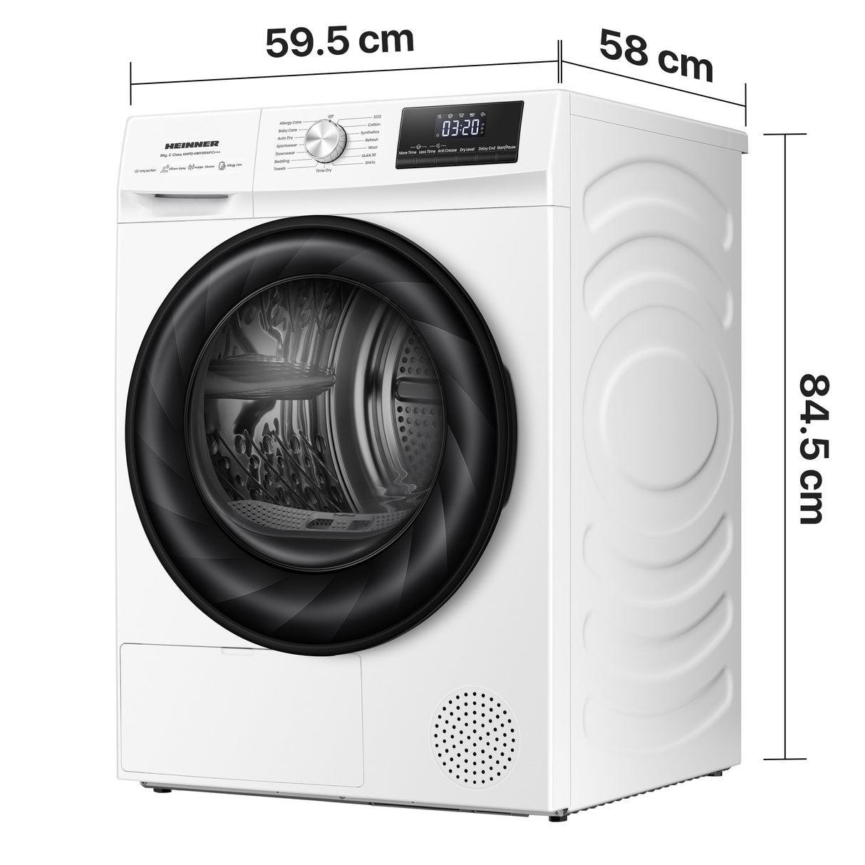 Sèche-linge à pompe à chaleur Heinner HHPD-HMY80IVFC – 8 kg – Inverter – classe énergétique C