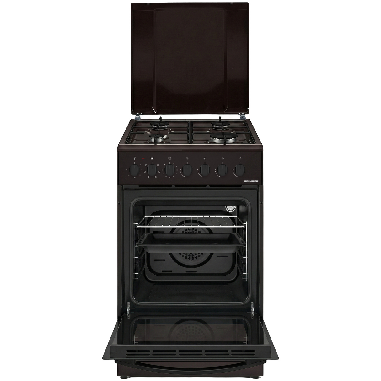 Cuisinière à gaz Heinner HFSC-S60LITGC-BRW – 4 brûleurs – four électrique avec gril