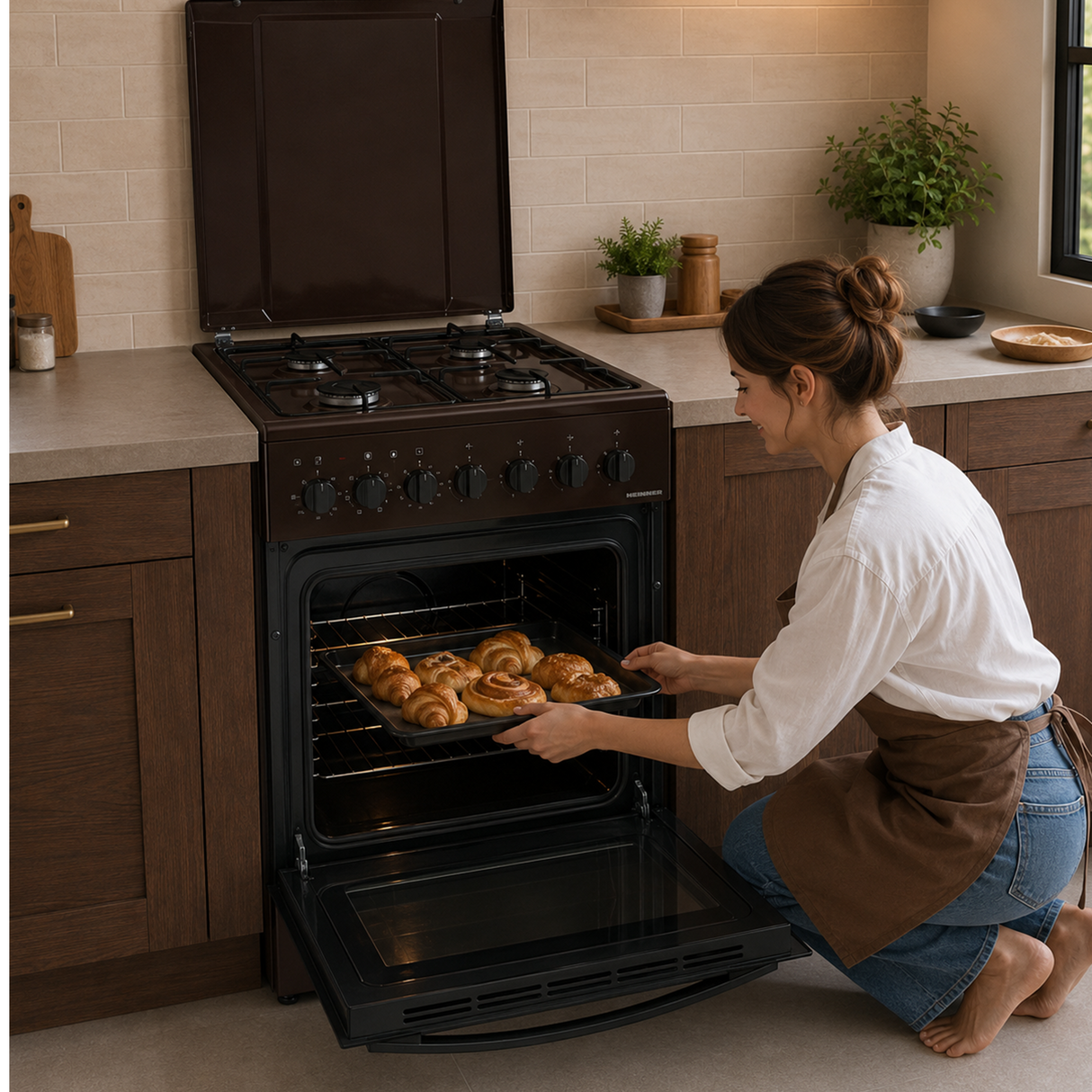 Cuisinière à gaz Heinner HFSC-S60LITGC-BRW – 4 brûleurs – four électrique avec gril