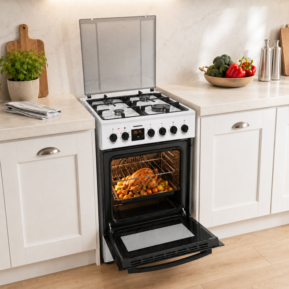 Cuisinière à gaz Heinner HFSC-S65MIXFD-SL – 4 brûleurs – four électrique avec gril