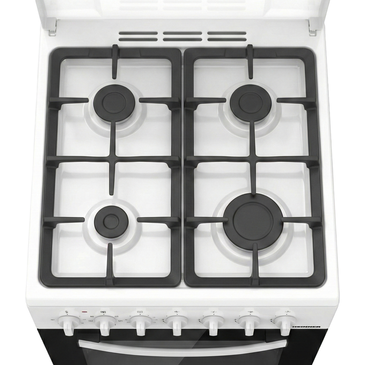Cuisinière à gaz Heinner HFSC-S65MIXF-WH – 4 brûleurs – four avec 6 fonctions – gril – blanc