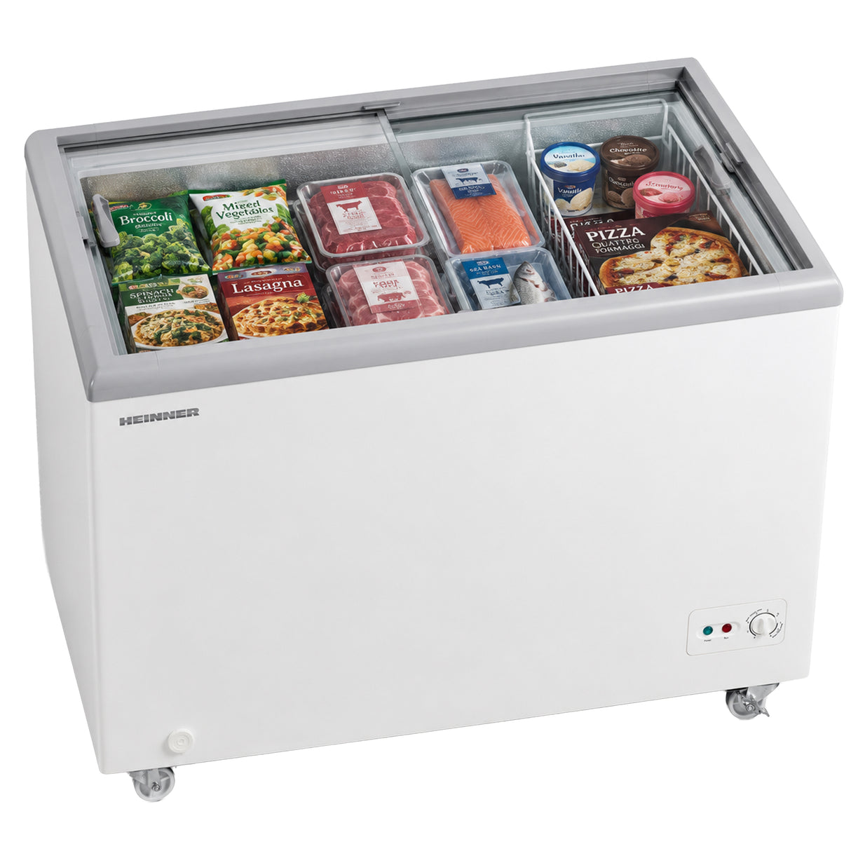 Congélateur/frigo Heinner HSF-M255WHC – congélateur coffre – 255 L – couvercle en verre coulissant – convertible