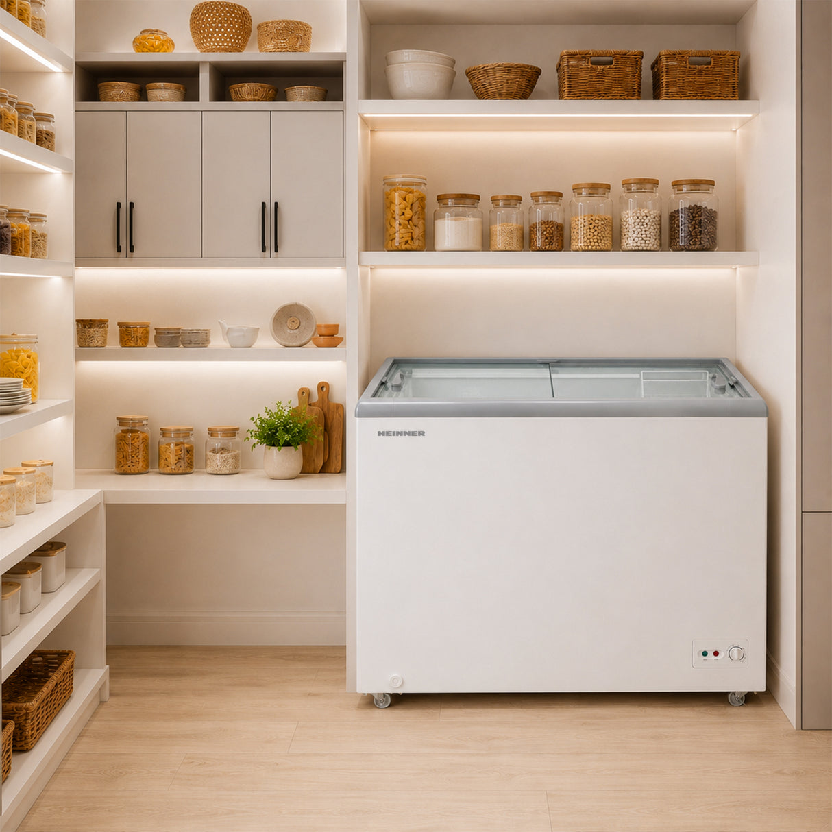 Congélateur/frigo Heinner HSF-M255WHC – congélateur coffre – 255 L – couvercle en verre coulissant – convertible