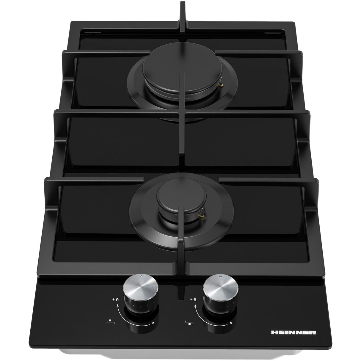 Table de cuisson au gaz Heinner HBH-M302FGBK – 30 cm – 2 brûleurs – grilles en fonte – noir