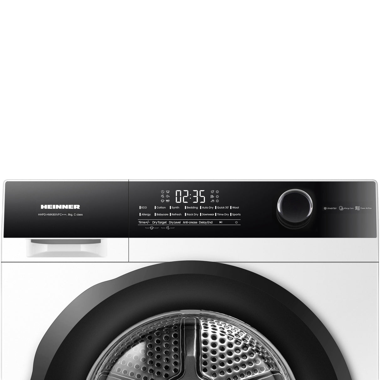 Sèche-linge à pompe à chaleur Heinner HHPD-HMK80IVFC – 8 kg – classe énergétique C – blanc