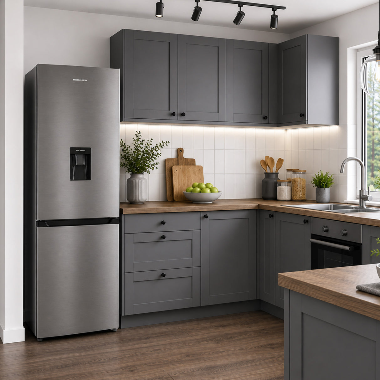 Frigo congélateur Heinner HCNF-HM291INVXWDE – 291 L – No Frost – Inverter – Distributeur d’eau – inox – 5 ans de garantie