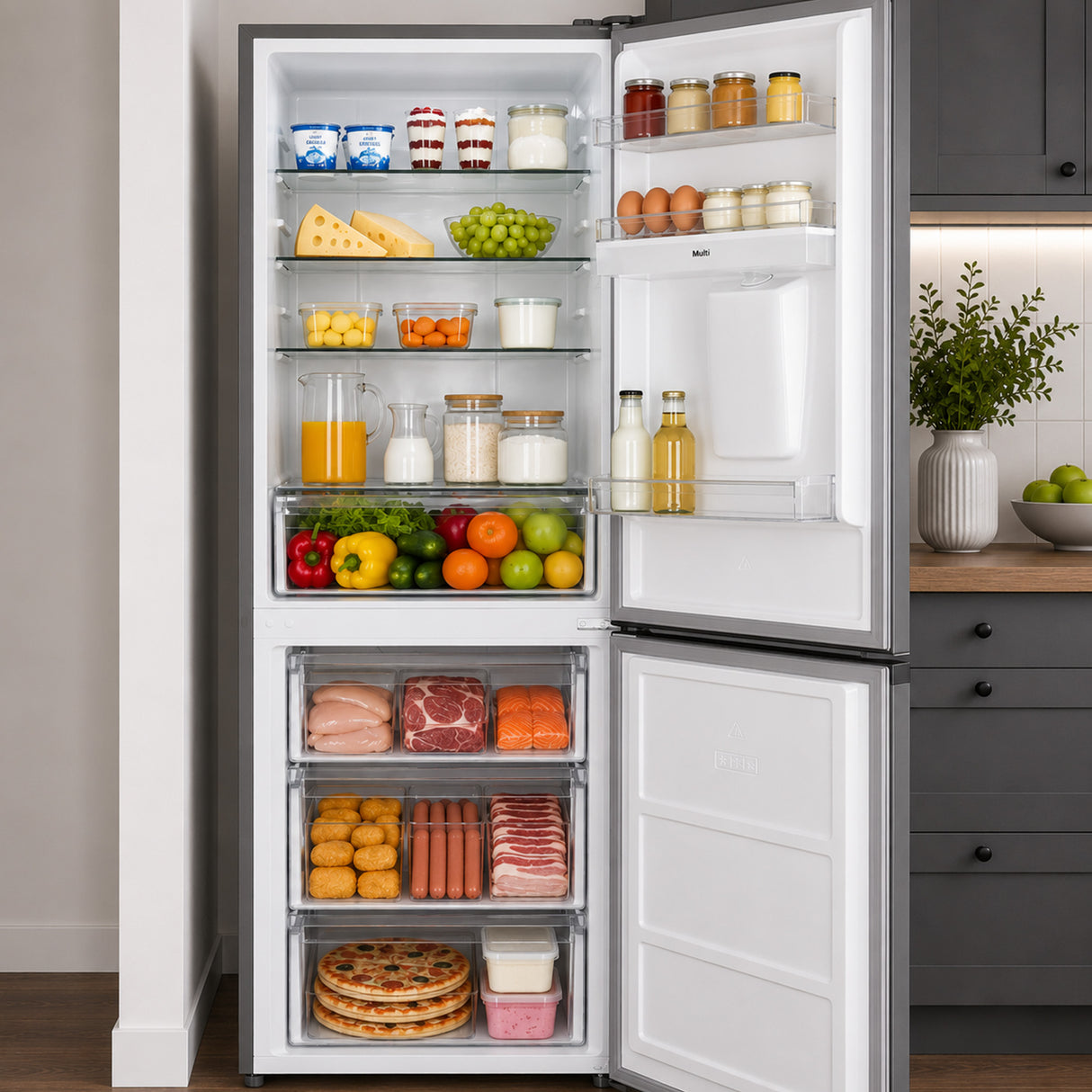 Frigo congélateur Heinner HCNF-HM291INVXWDE – 291 L – No Frost – Inverter – Distributeur d’eau – inox – 5 ans de garantie