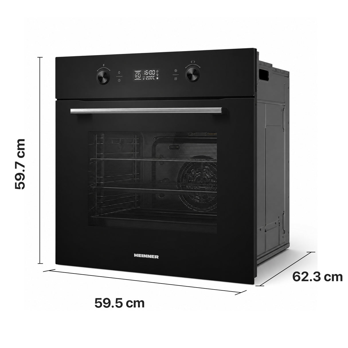 Four encastrable Heinner HBO-M7010GCDRP-GBK – 70 L – autonettoyage pyrolytique – chaleur tournante, gril, fermentation – écran tactile – classe énergétique A – verre noir – 5 ans de garantie
