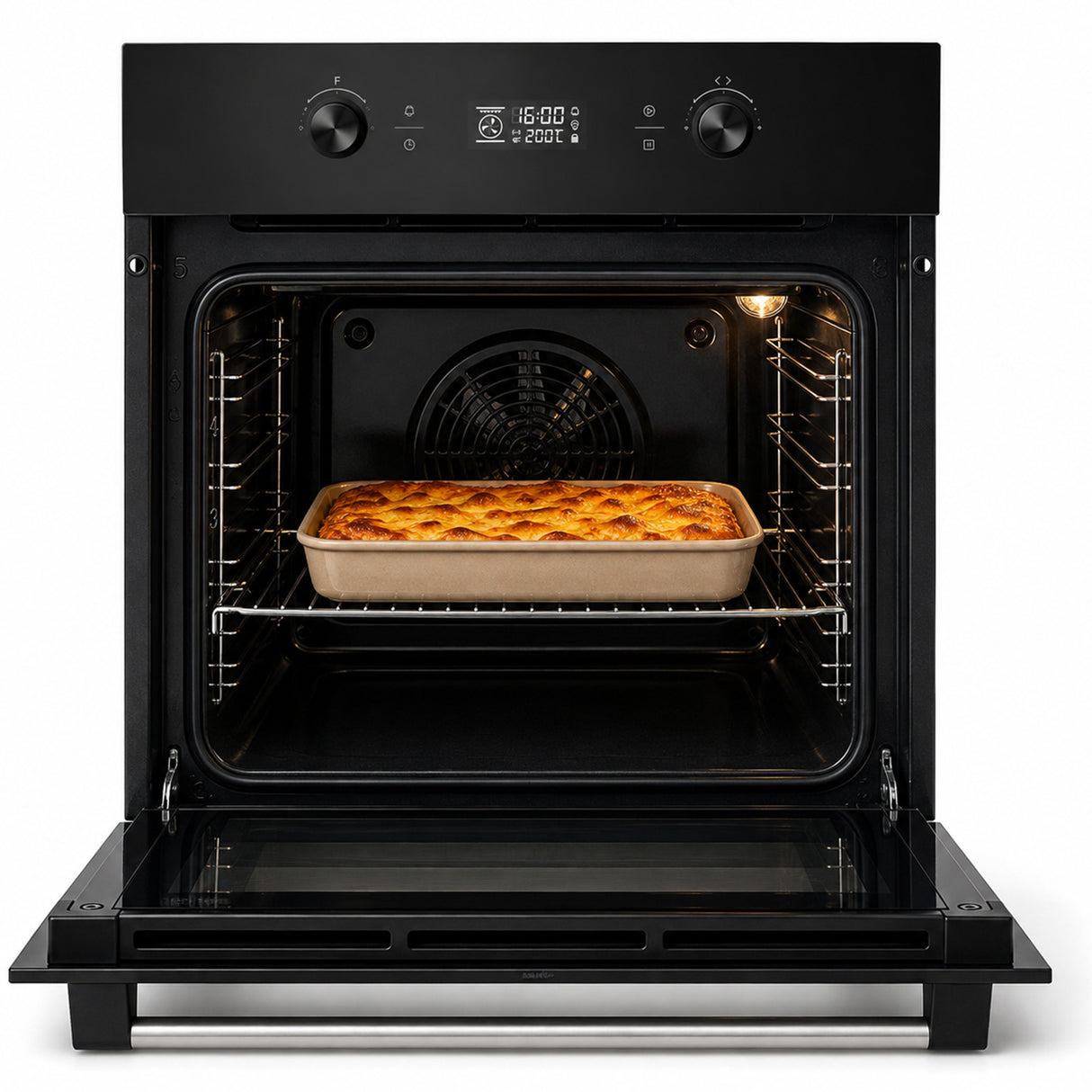 Four encastrable Heinner HBO-M7010GCDRP-GBK – 70 L – autonettoyage pyrolytique – chaleur tournante, gril, fermentation – écran tactile – classe énergétique A – verre noir – 5 ans de garantie