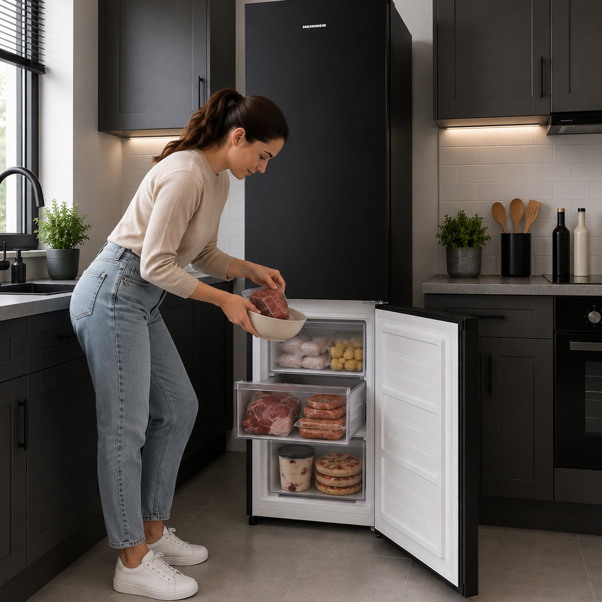 Frigo congélateur Heinner HCNF-HM253INVBKE – Full No Frost – compresseur inverter – Noir