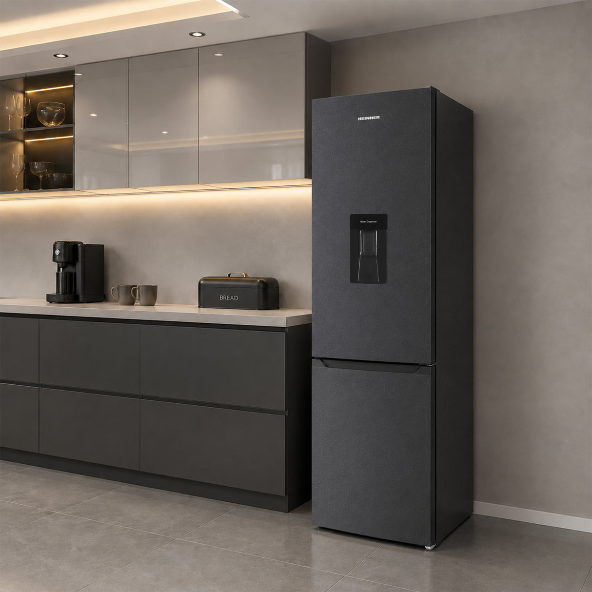 Frigo congélateur Heinner HC-HM260DGWDE – 260 litres – distributeur d’eau – classe énergétique E