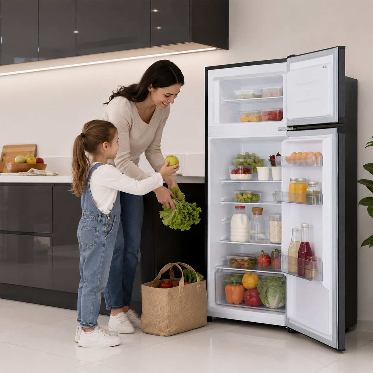 Frigo congélateur Heinner HF-H2206DGE++ – 206 L – Thermostat réglable – Éclairage LED – Porte réversible – Anthracite