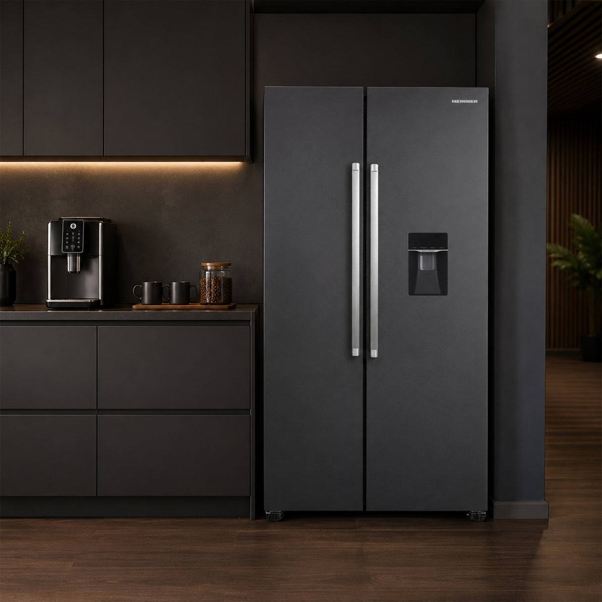 Frigo américain avec distributeur d’eau Heinner HSBS-HM529NFINVDGWDE++ – 529 L – No Frost – compresseur inverter – Anthracite