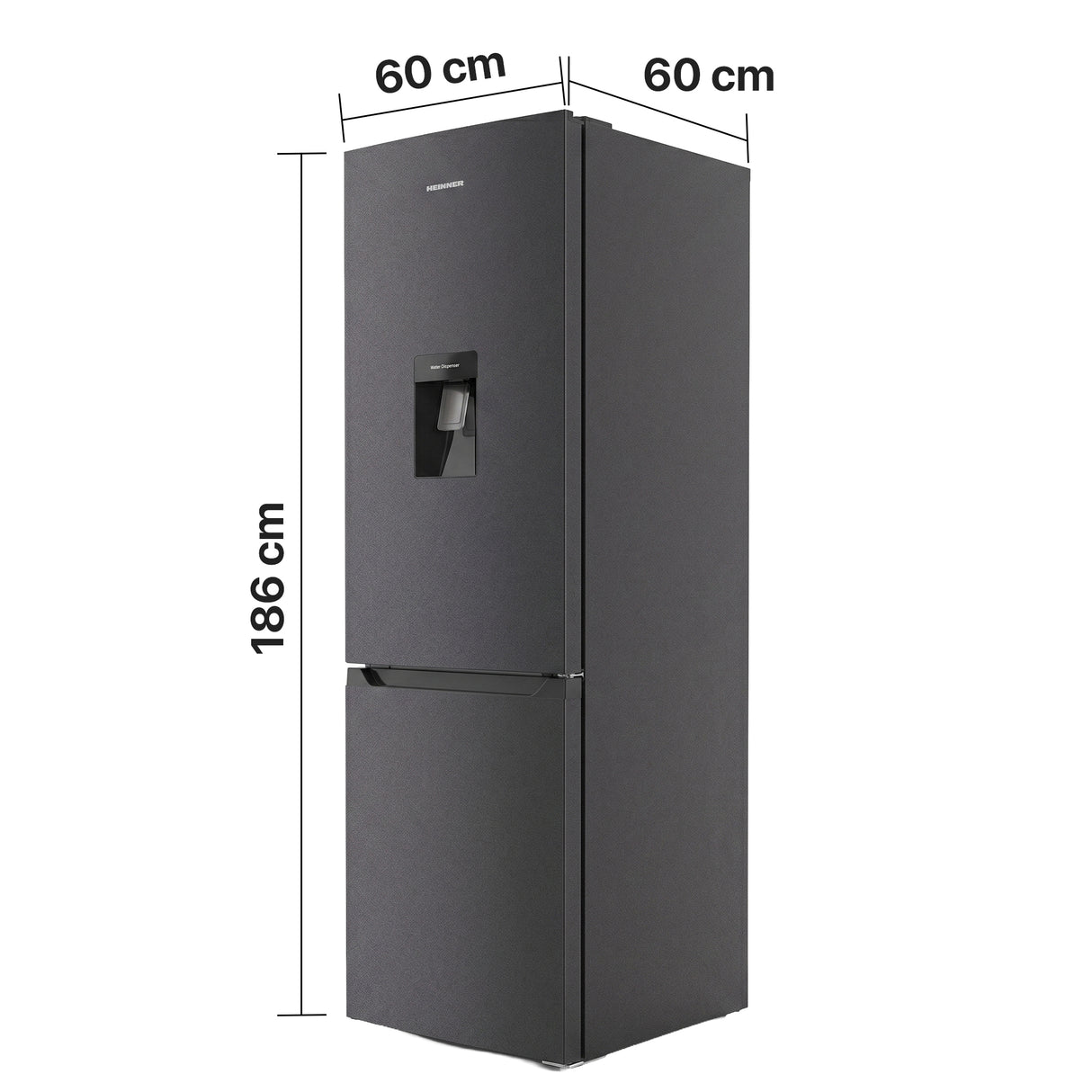 Frigo congélateur anthracite Heinner HCNF-HM291INVDGWDE++ – 291 L – No Frost avec Distributeur d’eau – Pose libre