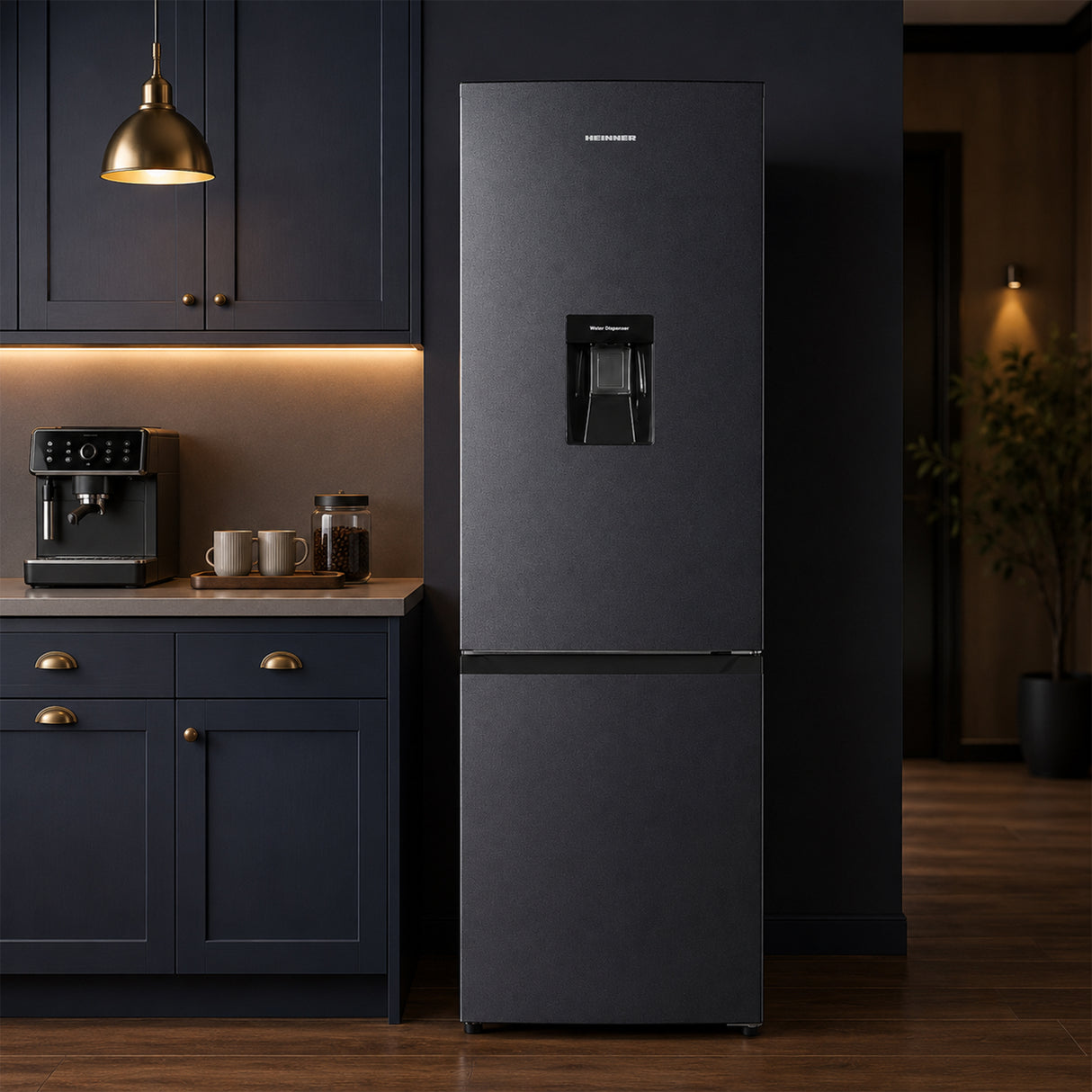 Frigo congélateur anthracite Heinner HCNF-HM291INVDGWDE++ – 291 L – No Frost avec Distributeur d’eau – Pose libre