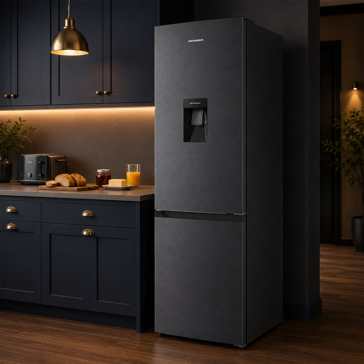 Frigo congélateur anthracite Heinner HCNF-HM291INVDGWDE++ – 291 L – No Frost avec Distributeur d’eau – Pose libre