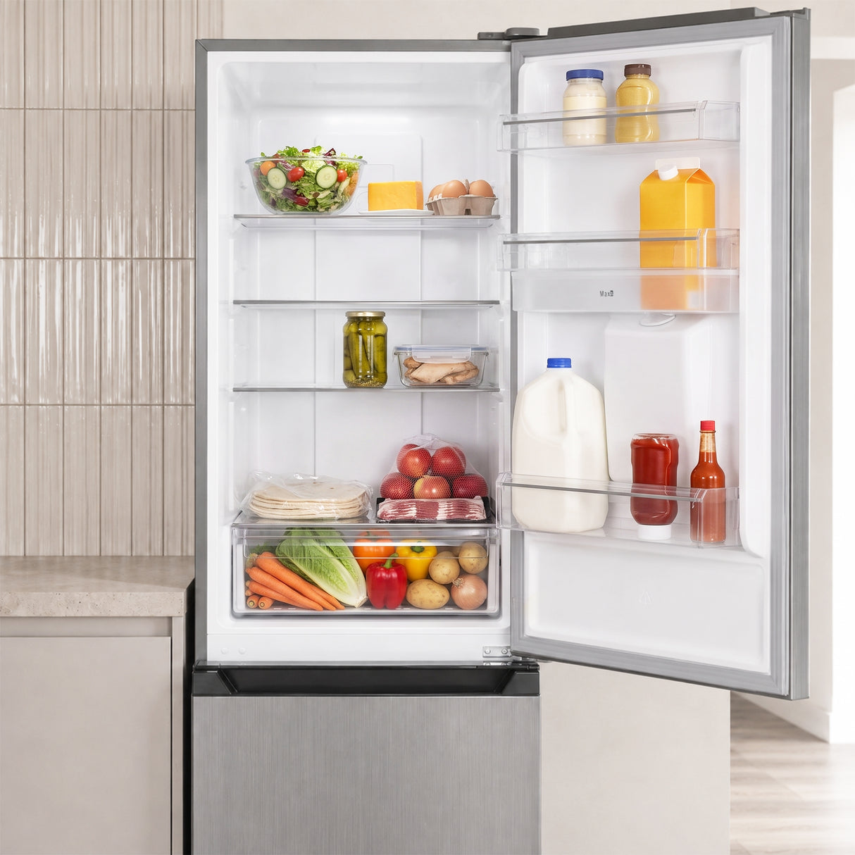 Frigo congélateur Heinner HCNF-HM291INVXWDD – 291 L – Total No Frost – compresseur inverter – Classe énergétique D – Thermostat réglable – Éclairage LED – inox – 185 cm – 5 ans de garantie