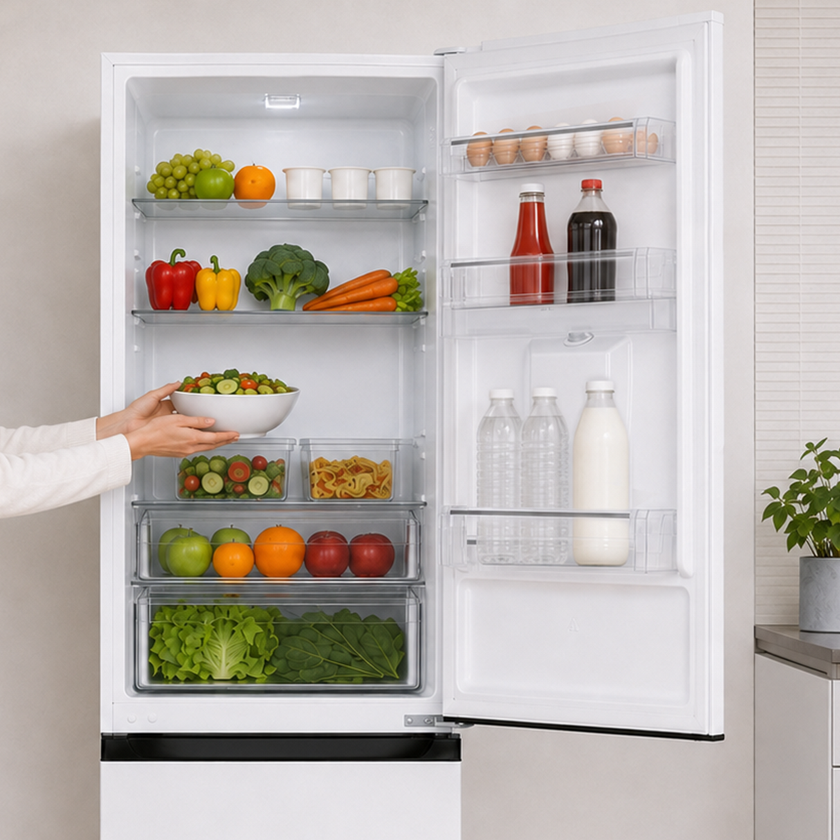 Frigo congélateur avec distributeur d’eau Heinner HC-HM313WDE++ – 313 L – Classe énergétique E – Thermostat réglable – Éclairage LED – Porte réversible – Blanc – 5 Ans de garantie