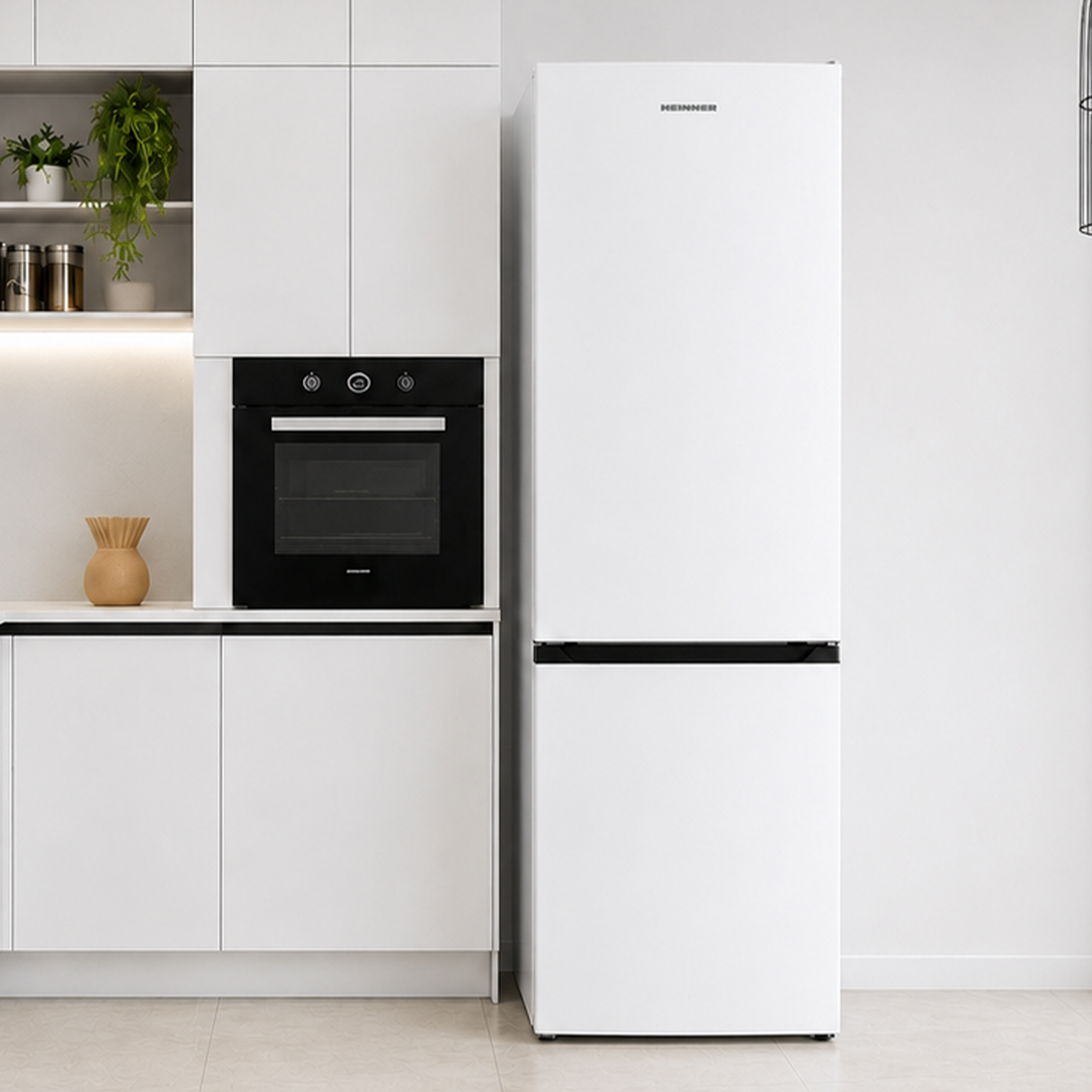 Frigo congélateur Heinner HC-HM315E++ – 315 L – Classe énergétique E – Commande électronique avec Thermostat réglable – Éclairage LED – Porte réversible – Blanc – 5 ans de garantie