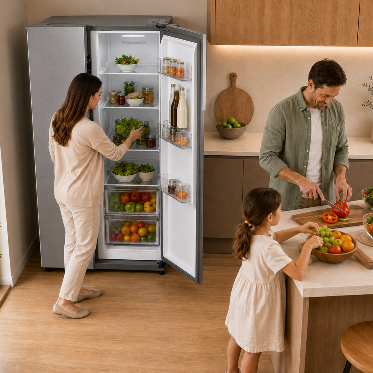 Frigo américain side-by-side Heinner HSBS-M460NFINVXE++ – 460 L – Total No Frost – compresseur inverter – Classe énergétique E – Commande tactile – Super Cooling – Super Freeze – alarme porte ouverte – Sécurité enfant – inox – 5 ans de garantie