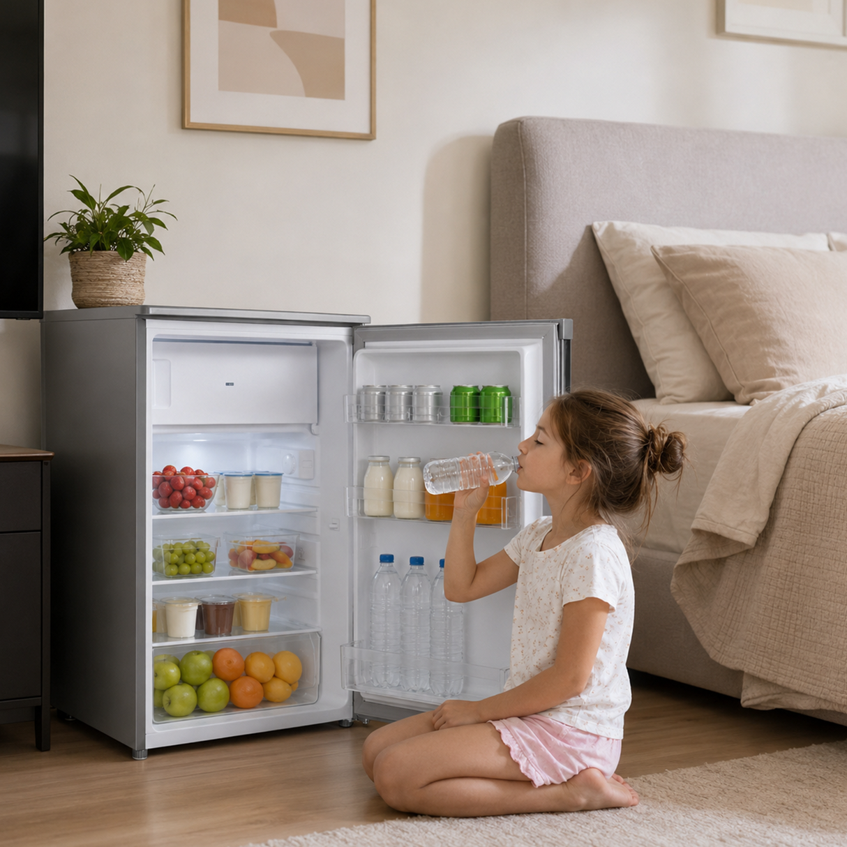 Frigo table top avec compartiment congélateur Heinner HF-HM109SE++ – 109 L – Classe énergétique E – Thermostat réglable – Éclairage LED – Porte réversible – Argent – 5 Ans de garantie