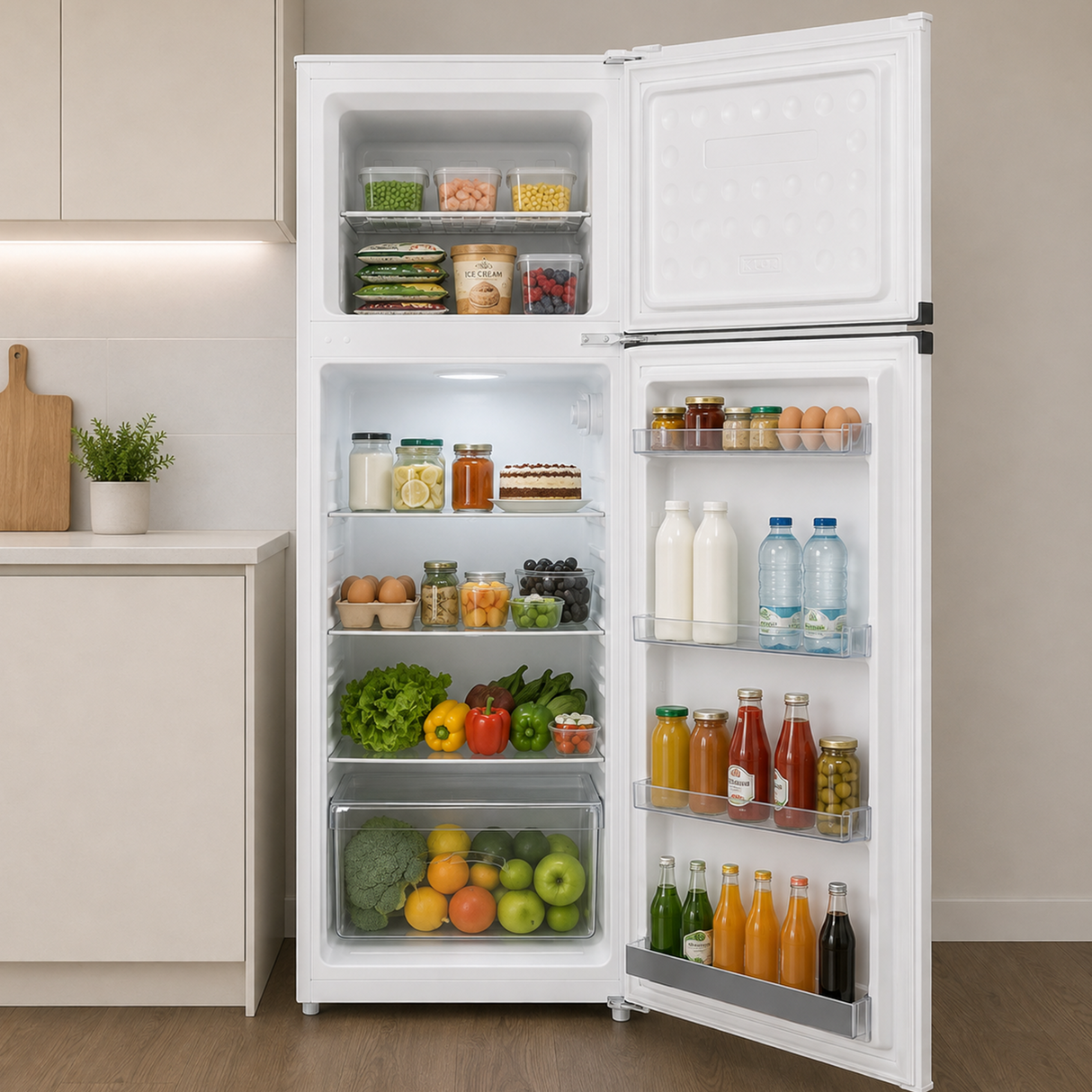 Frigo avec compartiment congélateur Heinner HF-HM248INVE++ – 248 L – compresseur inverter – Classe énergétique E – Thermostat réglable – Éclairage LED – Blanc – 5 ans de garantie
