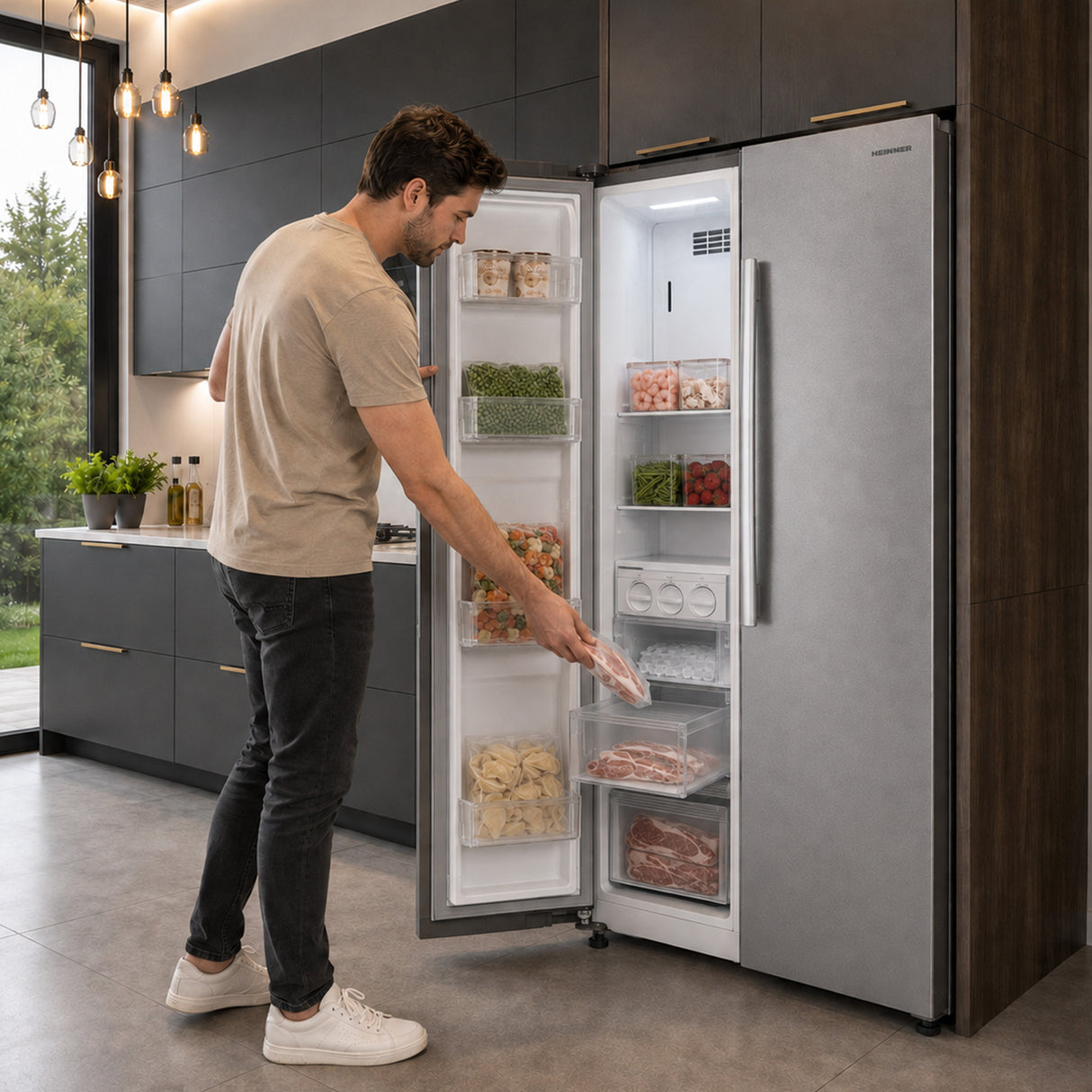 Frigo américain Heinner HSBS-M548NFINVXE – 548 litres – No Frost – inverter – classe énergétique E – inox
