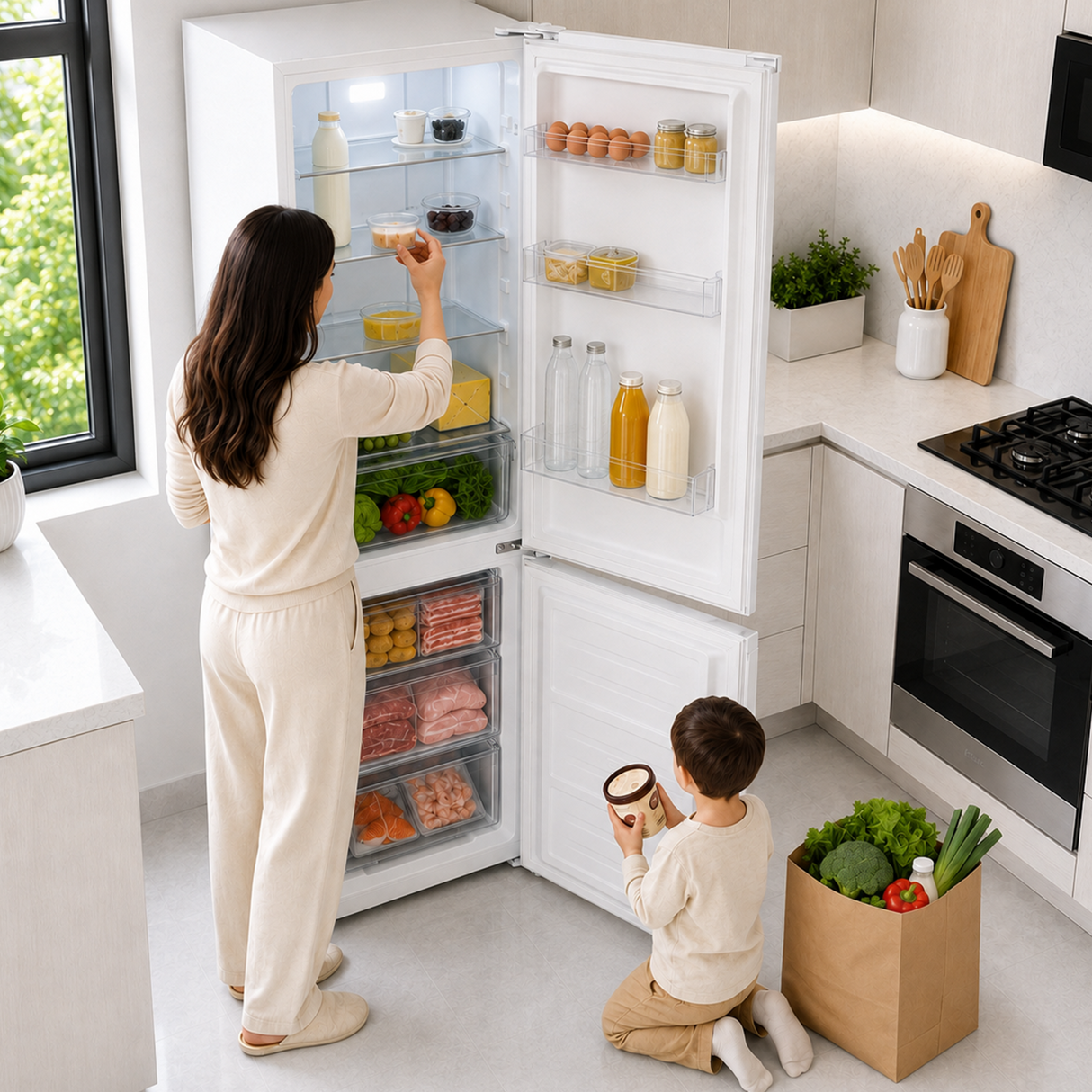 Frigo congélateur Heinner HCNF-HM253INVD – 253 L – Total No Frost – compresseur inverter – Classe énergétique D – Commande électronique avec Thermostat réglable – Éclairage LED – Blanc – 5 ans de garantie