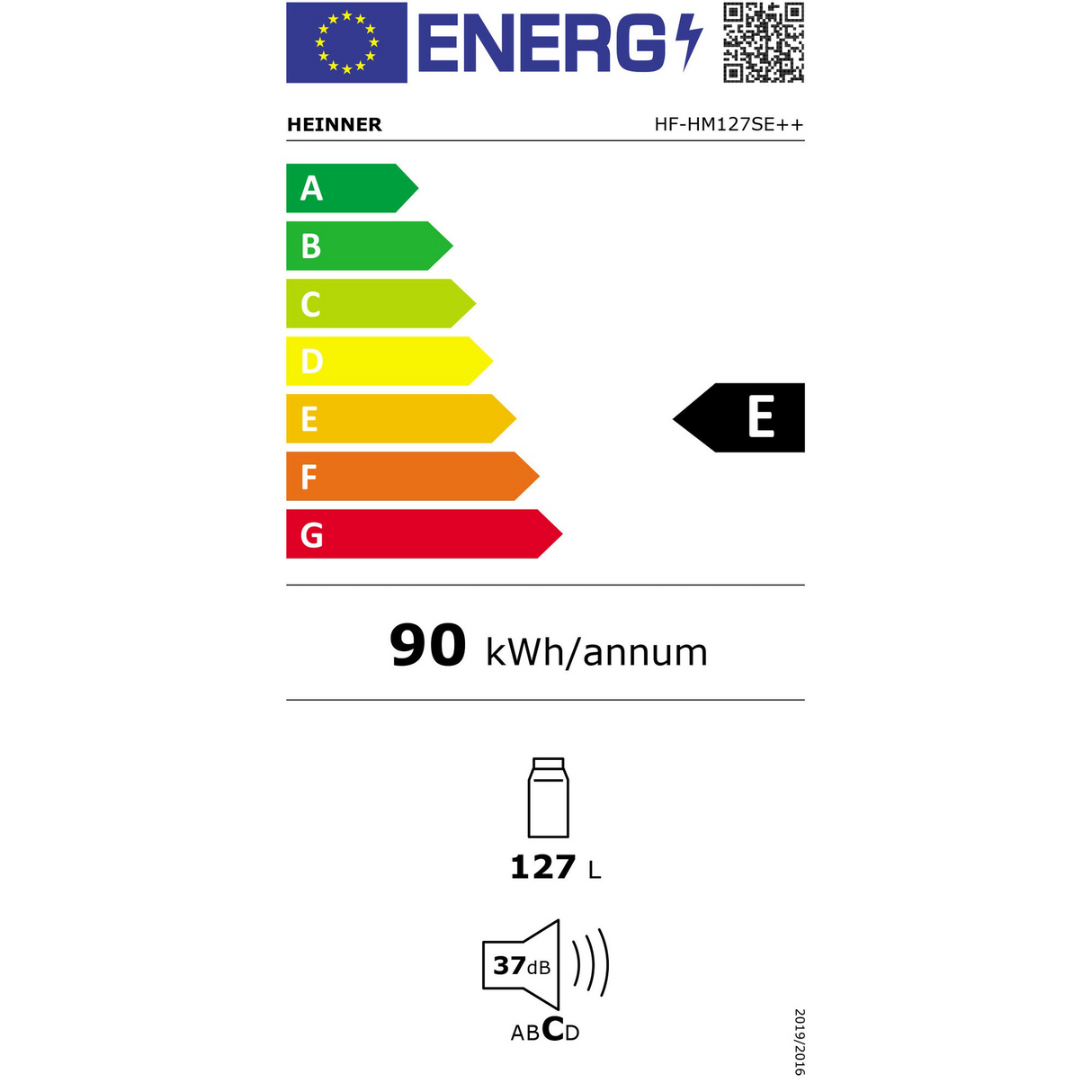 Frigo table top Heinner HF-HM127SE++ – 127 L – Thermostat réglable – Éclairage LED – Automatique Dégivrage – Porte réversible – Argent – 5 Ans de garantie