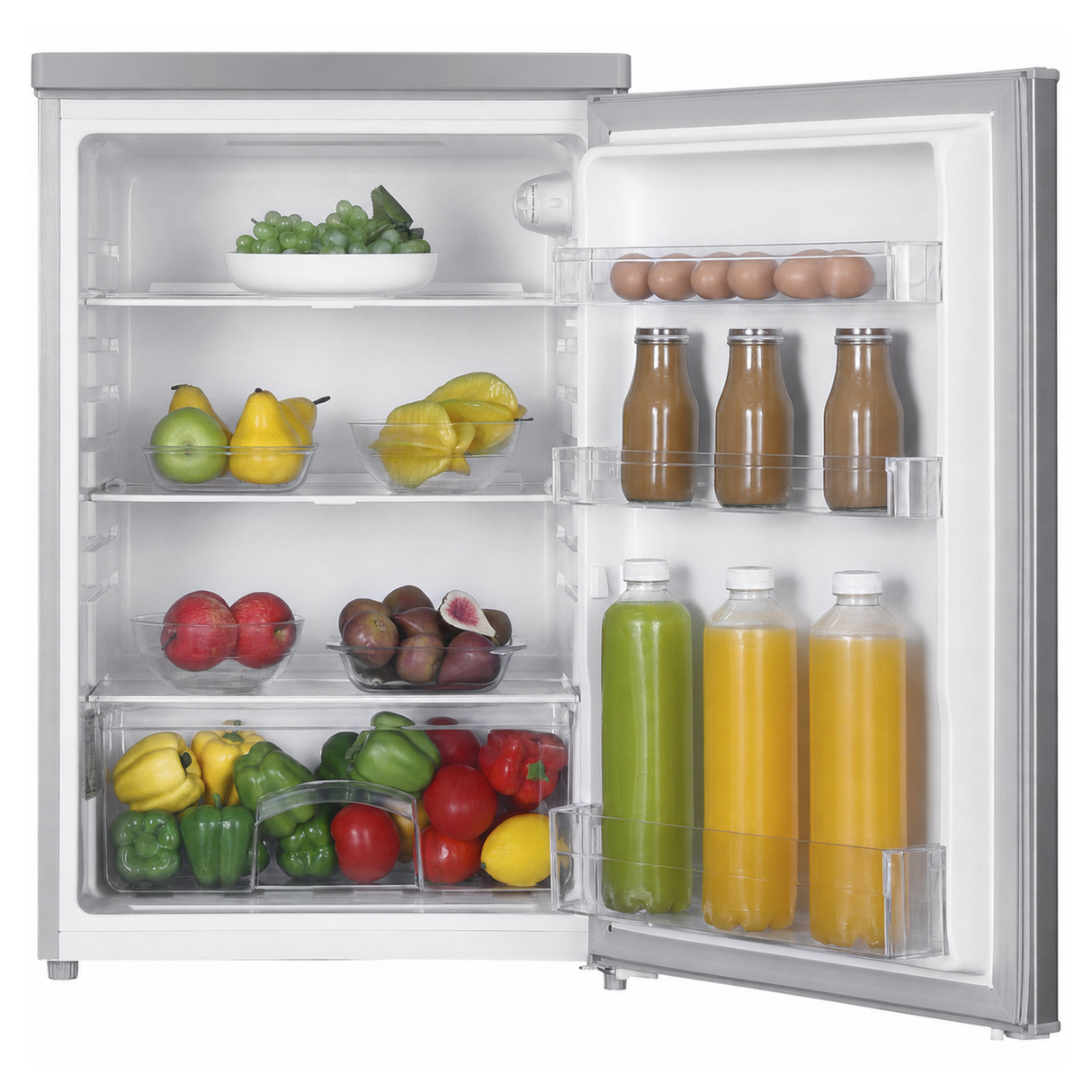 Frigo table top Heinner HF-HM127SE++ – 127 L – Thermostat réglable – Éclairage LED – Automatique Dégivrage – Porte réversible – Argent – 5 Ans de garantie