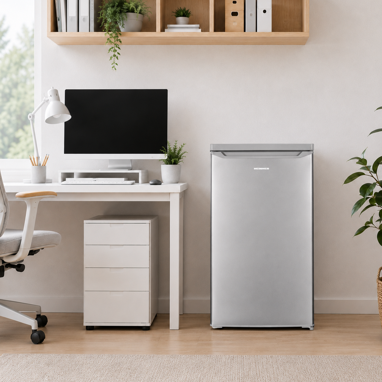 Frigo table top Heinner HF-HM127SE++ – 127 L – Thermostat réglable – Éclairage LED – Automatique Dégivrage – Porte réversible – Argent – 5 Ans de garantie