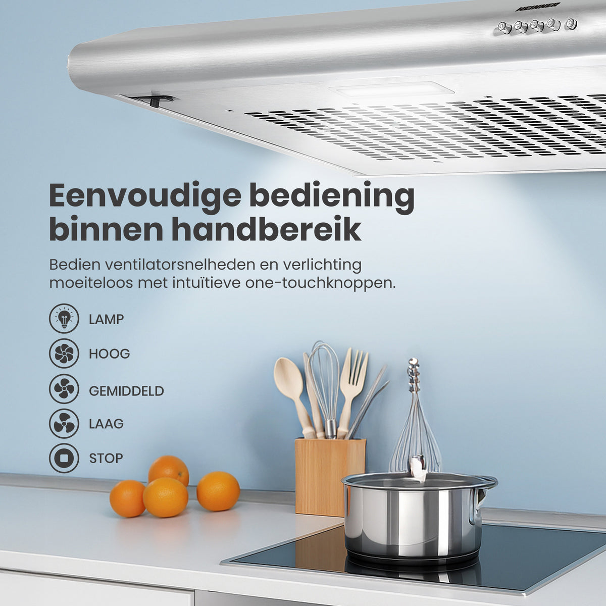 Heinner CH-201SS Afzuigkap 60 cm – 3 Snelheden – LED – Recirculatie – foto 3